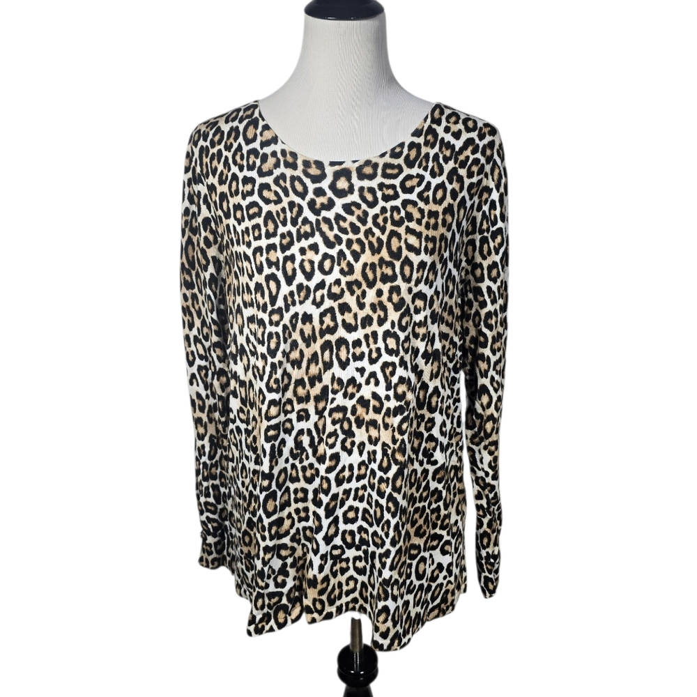 Chico's 3 (Approx Size 16) Leopard Print Women's Lightweight Knit Sweater Top